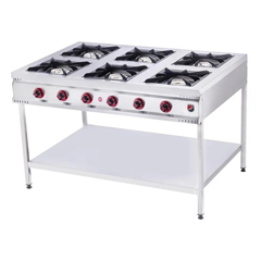Silverinox Base Shelved Midi Stove, 6 Burners, Natural Gas - Silverinox