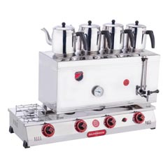 Silverinox 4-Teapot Tea Boiler, Double Base, Welded, Electric + LPG-Powered, 85-Liter - Silverinox