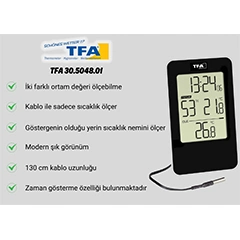 TFA 30.5048.01 Digital Temperature and Humidity Indicator, with Wired Outdoor Temperature Sensor - 3