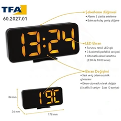TFA 60.2027.01 Alarmlı Dijital Saat Termometre - 6