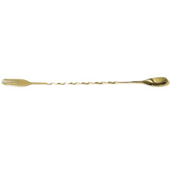 Biradlı Twisted Forked Bar Spoon, Gold, 33 cm - Biradlı