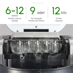 Vosco Buz Makinesi 12 kg/gün Kapasiteli, Set Üstü, Gri - 7