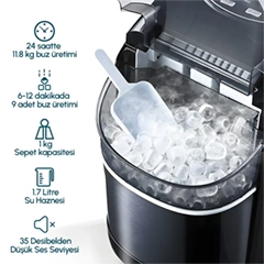 Vosco Buz Makinesi 12 Kg Set Üstü, Siyah - 5