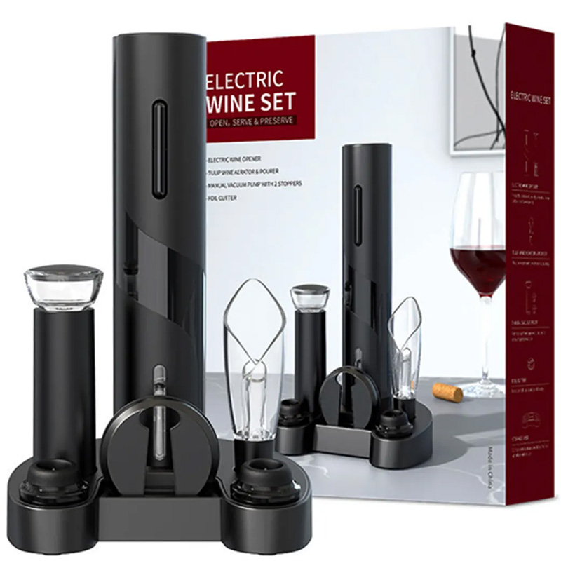Vosco Şarap Seti, Elektrikli Tirbuşon Otomatik Şarap Açacağı, 6 Parçalı Set