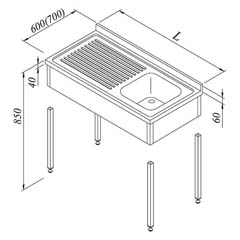Work Table with Sink, 1B/1D, Left 3 Curtains, Disassembled, 120x70 cm - Öztiryakiler