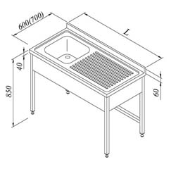 Work Table with Sink, 1B/1D, Right 3 Skirted, 140x70 cm - Öztiryakiler