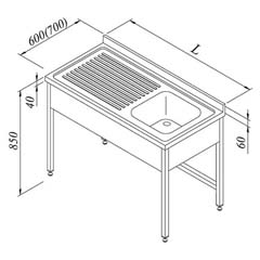 Work Table with Sink, 1B/1D, Right 3 Skirts, 120x60 cm - Öztiryakiler