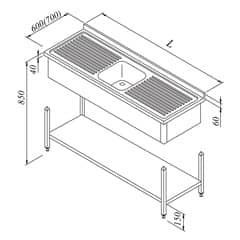 Work Table with Sink 1B/2S 3 Curtain Base Shelved Disassembled 160x70 cm - Öztiryakiler