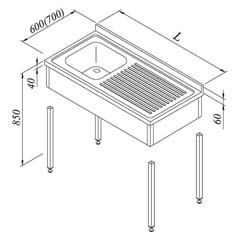 Work Table with Sink, 1G/1D, Right 3 Curtains, Knocked Down, 140x70 cm, 50x50x30 Pan Dimensions - Öztiryakiler