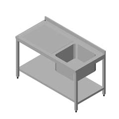 Work Table with Sink 1L/1R Left 3 Curtain Base Shelved 140x60 cm - Öztiryakiler