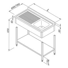 Work Table with Sink 1L/1R Left 3 Curtains Base Shelved Disassembled 120X60 cm - Öztiryakiler
