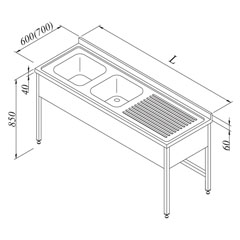 Work Table with Sink, 2B/1D, Right 3 Curtains, 190x60 cm - Öztiryakiler