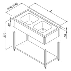 Work Table with Sink 2G 3 Curtains Base Shelved Disassembled 140x70 cm, Wide Size - Öztiryakiler