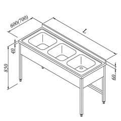 Work Table with Sink, 3 Curtains, 3 Basins, 190x70 cm - Öztiryakiler