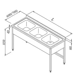 Work Table with Sink, 3 Skirts, 3 Bowls, 160x60 cm - Öztiryakiler
