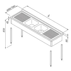 Work Tables with Sink, 2B/2D, 3 Curtain, Knocked Down, 240x60 cm - Öztiryakiler