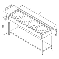 Work Tables with Sink 4G 3 Curtain Base Shelved Disassembled 210x60 cm - Öztiryakiler