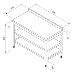 Work Table with Intermediate Shelves Backed 100x60 cm - Öztiryakiler