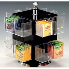 Zicco Acrylic Sachet Tea Stand, with Polycarbonate Compartments, 16-section, Rotating, 26 cm, Black - Zicco
