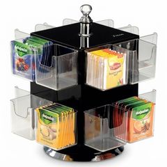 Zicco Acrylic Sachet Tea Stand, with Polycarbonate Compartments, 16-section, Rotating, 26 cm, Black - Zicco 