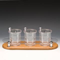 Zicco Polycarbonate Sauce Jam Spice Holder, Wooden Base, Set of 3, 48x19x17 cm - Zicco