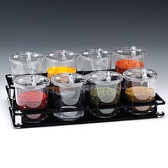 Zicco Polycarbonate Squeeze Bottle Spice Jar, with Acrylic Stand, Set of 8, 49x27x18 cm - Zicco