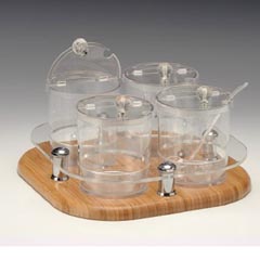 Zicco Squeeze Bottle Jam Spice Rack Stand, Wooden Base, Set of 4, 30x30x17 cm - Zicco